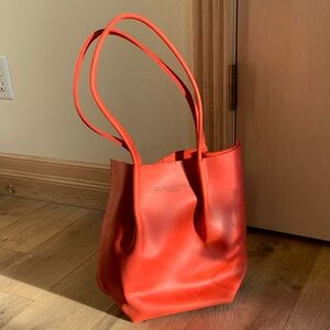 Coca-cola red full-grain petite Leather Tote Bag by Klochkovska Leathers